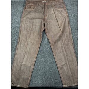 Y2K Knockout Jeans Mens 46x34 Brown Denim Embroidered Crest Baggy Hip Hop